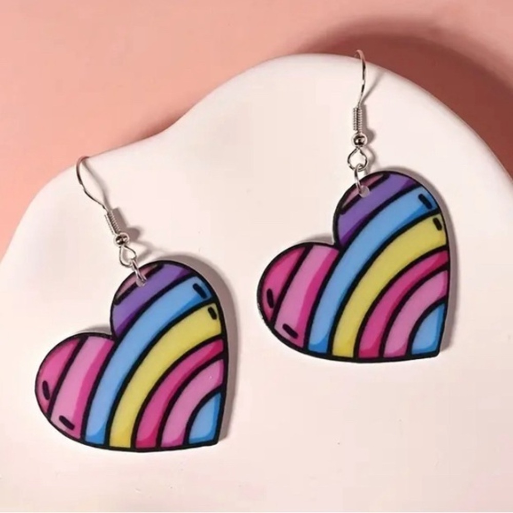 Y2K - pop color Y2K Earring Set Rainbow Heart ! - NWT - measurements in pics